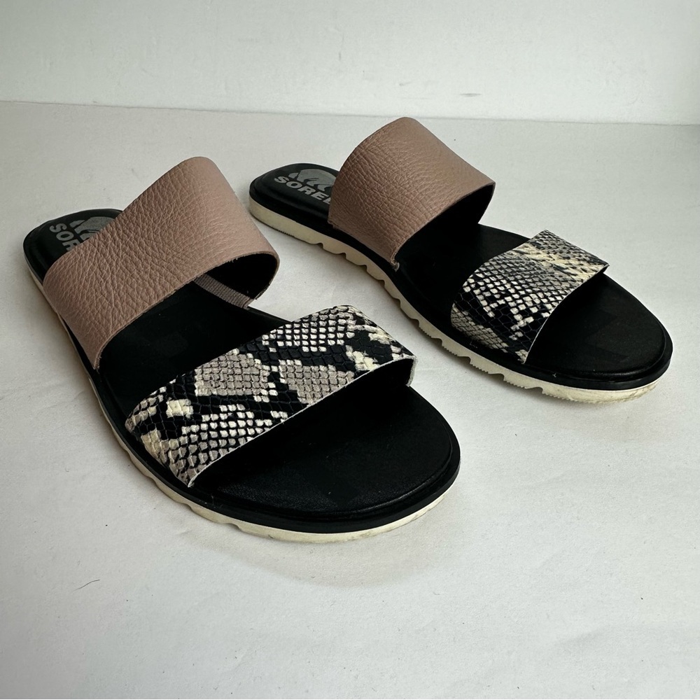 Sorel Ella II Sandals Women's Size 6 EU 37 Shoes Pink Tan Snakeskin Beach Travel